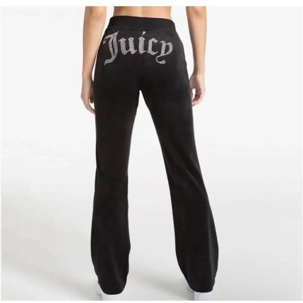 Juicy Couture black embellished bling velvet track pants M